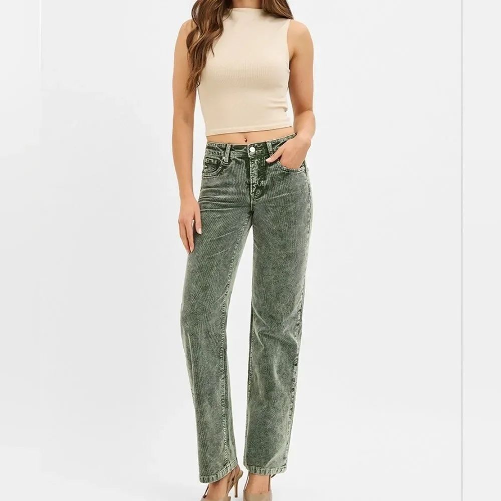 RISEN Women's Tummy Control Grey Wide Leg Jeans